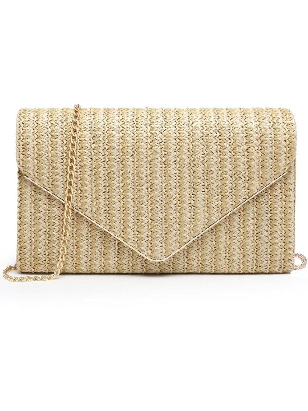 Women's Beige Prom Gold Chain Faux Suede Clutch Purse Evening Bridal Wedding